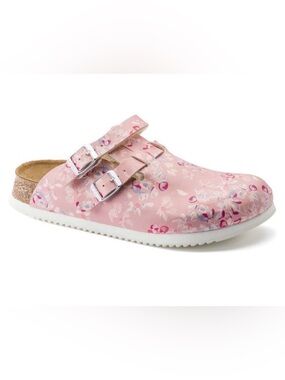 Birkenstock Women’s Kay Super Grip Floral Pink Clogs with Buckle Straps